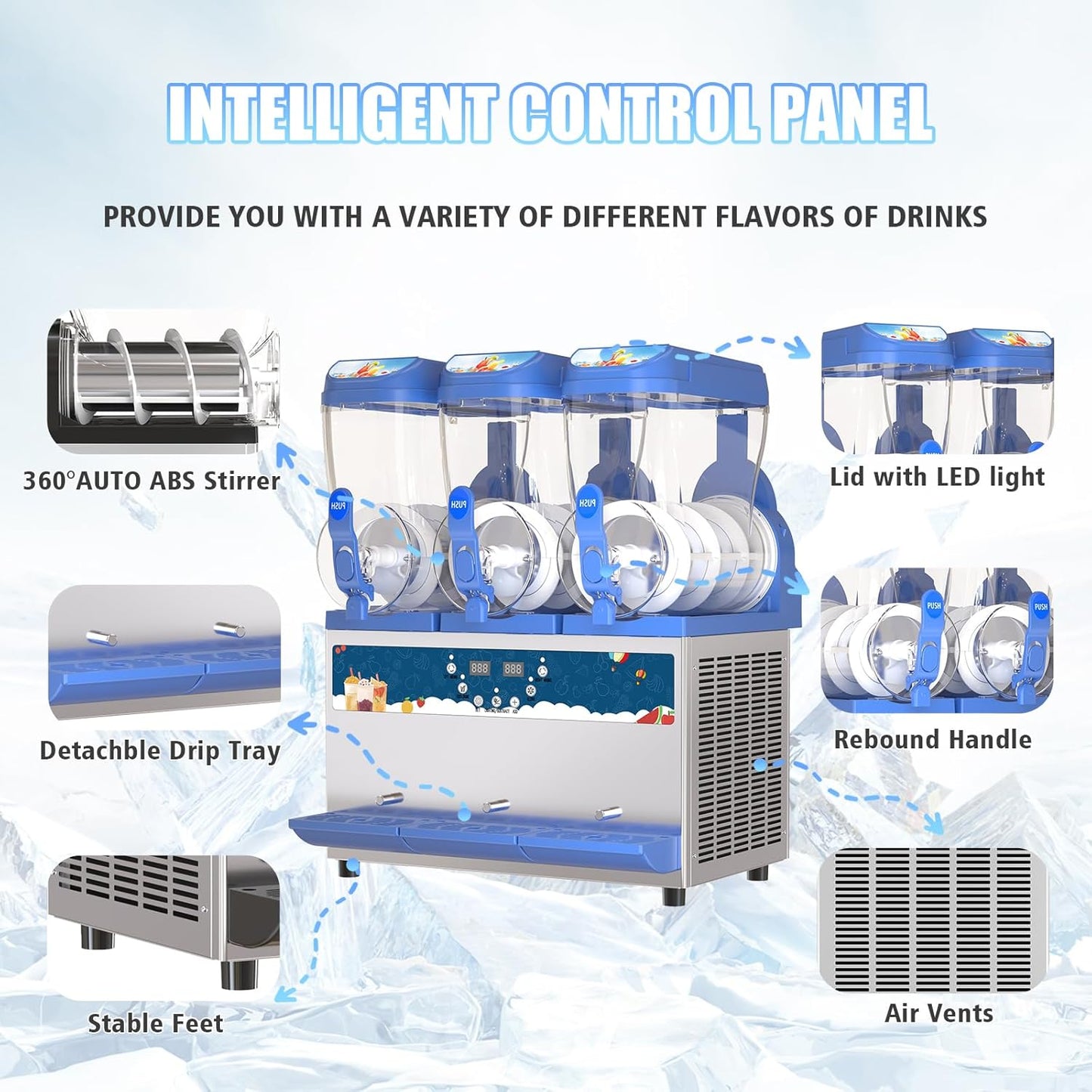 Commercial Slushy Machine - 1000W 30L Tanks Slush Maker Machine 304 Stainless Steel Commercial Margarita Machines Efficient Cooling the Ideal Slushie Maker for Bars Cafes Restaurants