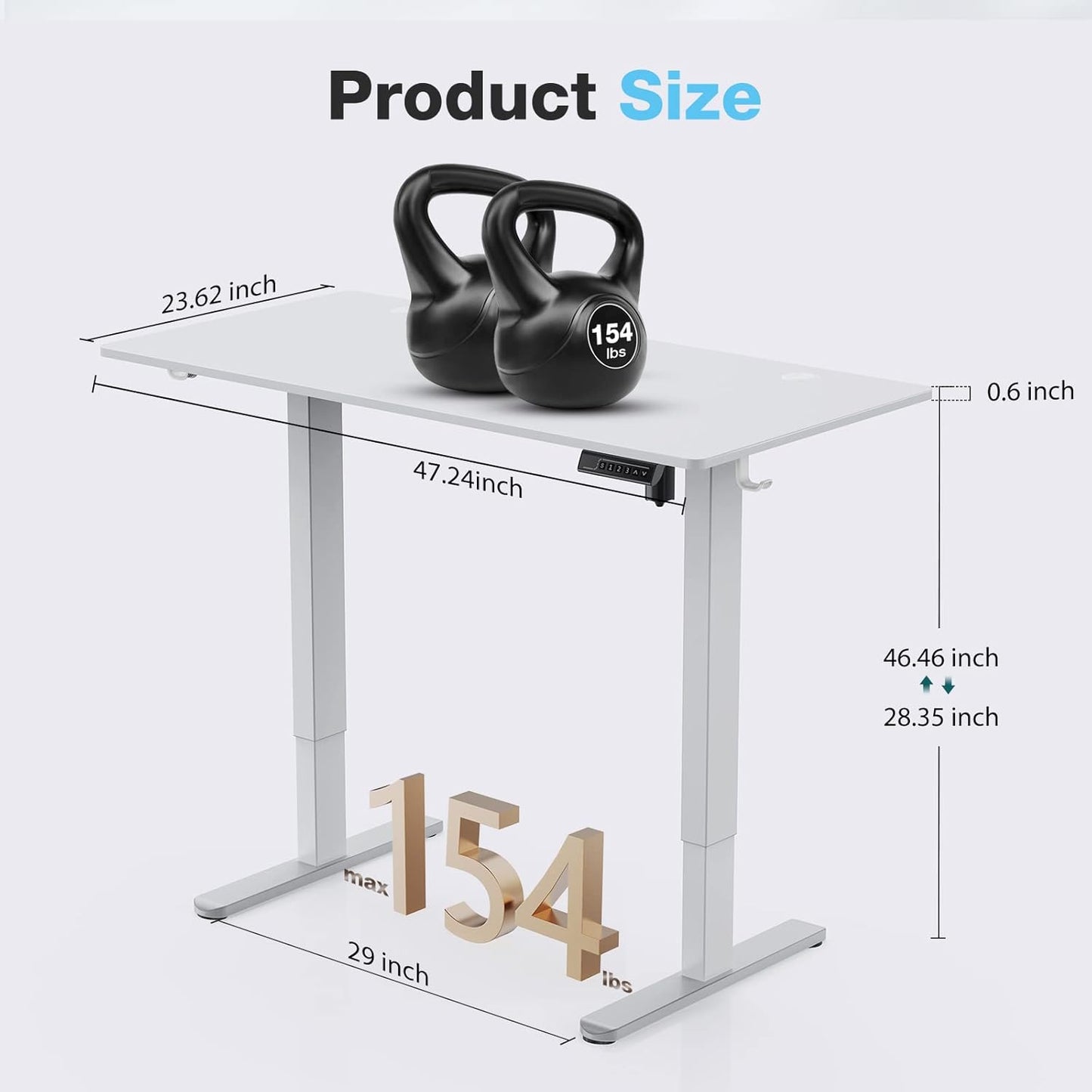 Electric Standing Desk 48 x 24 Inch Adjustable Height Electric with 3 Memory Controller