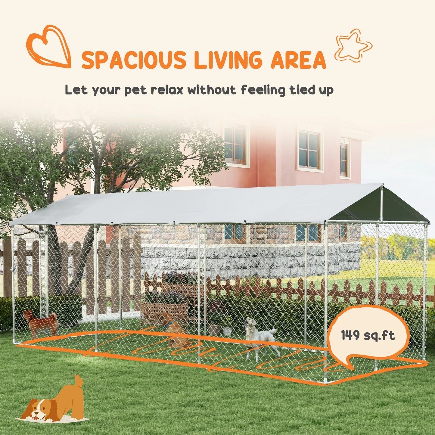 PawHut 19.7' x 7.5' x 7.5' Outdoor Dog Kennel W/ Waterproof Roof