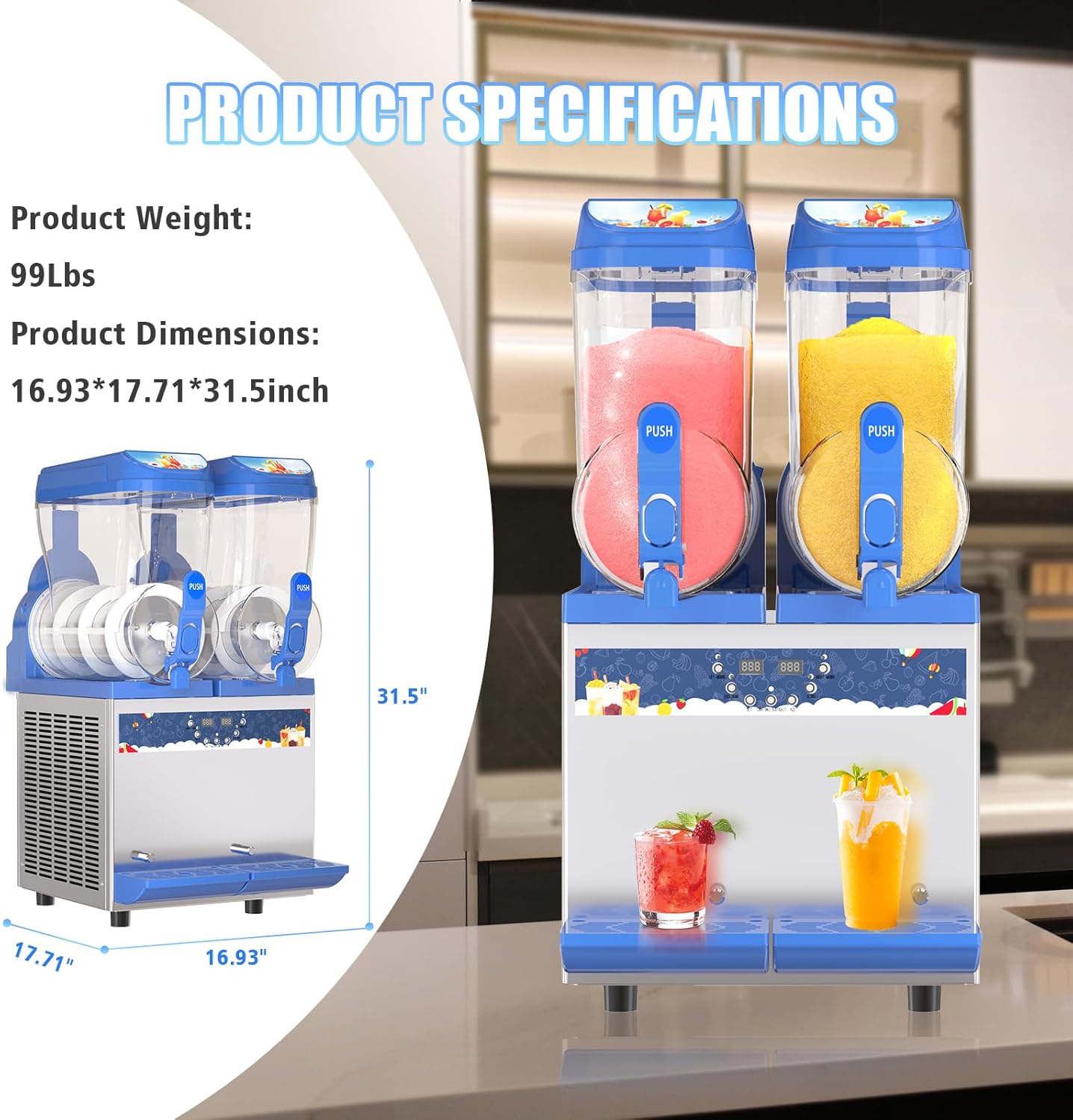 Commercial Slushy Machine - 1000W 30L Tanks Slush Maker Machine 304 Stainless Steel Commercial Margarita Machines Efficient Cooling the Ideal Slushie Maker for Bars Cafes Restaurants