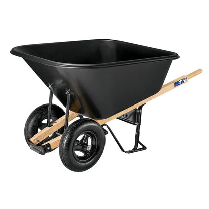 10 cu ft Poly Wheelbarrow with Dual 16′′ Pneumatic Tires and Hardwood Handles