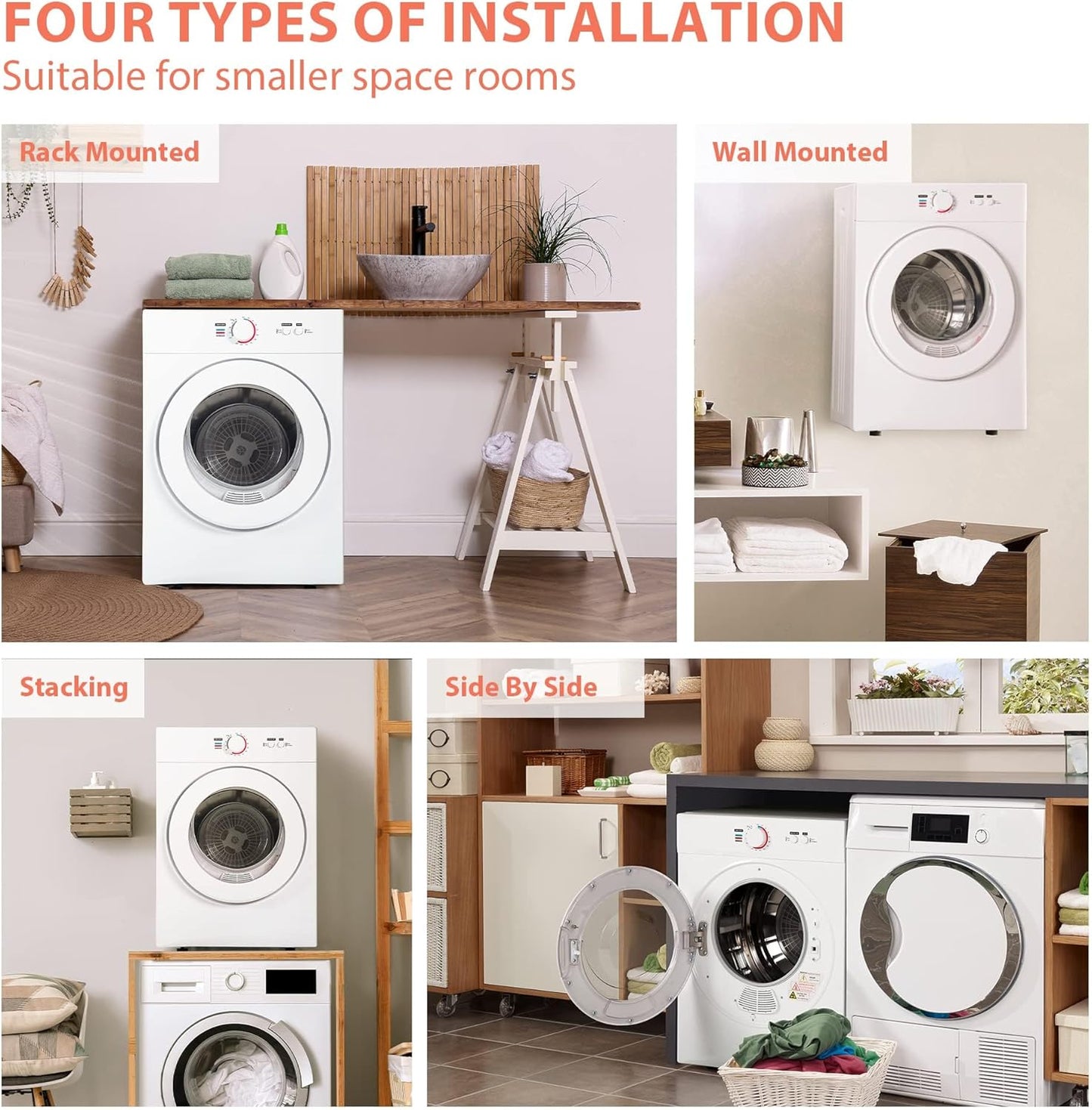 Compact Dryer 1.8 cu. ft. Portable Clothes Dryers with Exhaust Duct