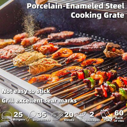 Upgraded 4 Burner BBQ Propane Gas Grill with Cast Iron Grates & Side Stove, 44,000 BTU Stainless Steel Burner Barbecue Grill for Patio, Camping, Outdoor Cooking MELLCOM