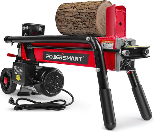 PowerSmart Electric Log Splitter 7-Ton - Efficient Wood Splitter with 3500 Motor Speed, 15 Amp, Horizontal Full Beam Design and Steel Wedge for Firewood & Kindling Cutting