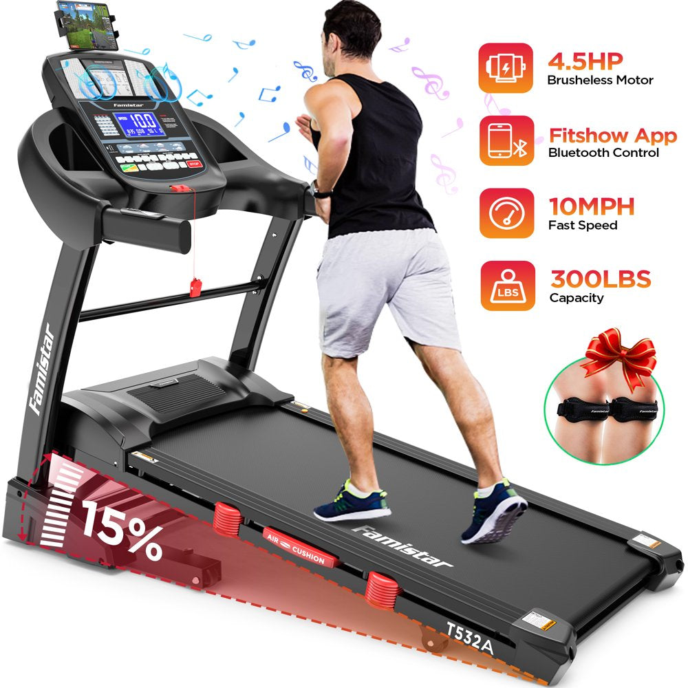 4.5HP Foldable Treadmill, 15 Auto Incline Levels, 10MPH Speed, 300LB Capacity, Home Exercise Machine