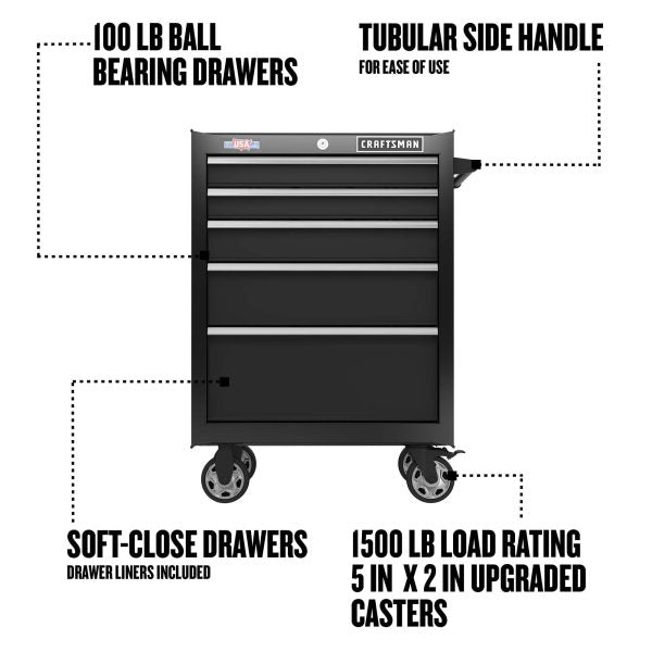 2000 Series 26.5-in W x 37.5-in H 5-Drawer Steel Rolling Tool Cabinet (Black)