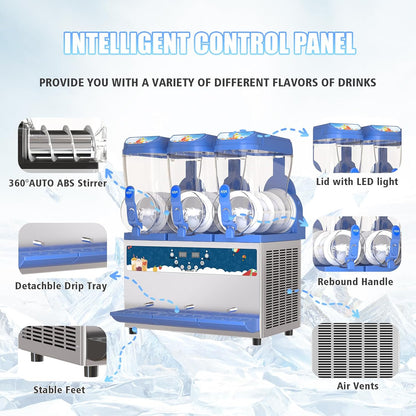 Commercial Slushy Machine - 1000W 30L Tanks Slush Maker Machine 304 Stainless Steel Commercial Margarita Machines Efficient Cooling the Ideal Slushie Maker for Bars Cafes Restaurants