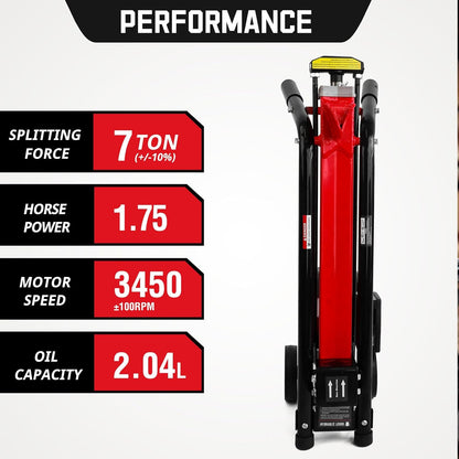 PowerSmart Electric Log Splitter 7-Ton - Efficient Wood Splitter with 3500 Motor Speed, 15 Amp, Horizontal Full Beam Design and Steel Wedge for Firewood & Kindling Cutting