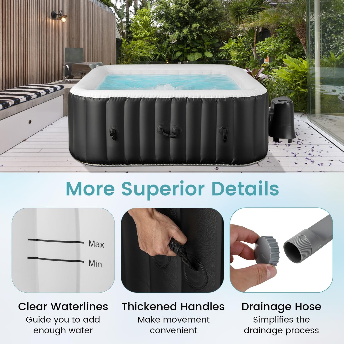 Inflatable Hot Tub, Blowup Pool Hottub, Portable Outdoor Water SPA