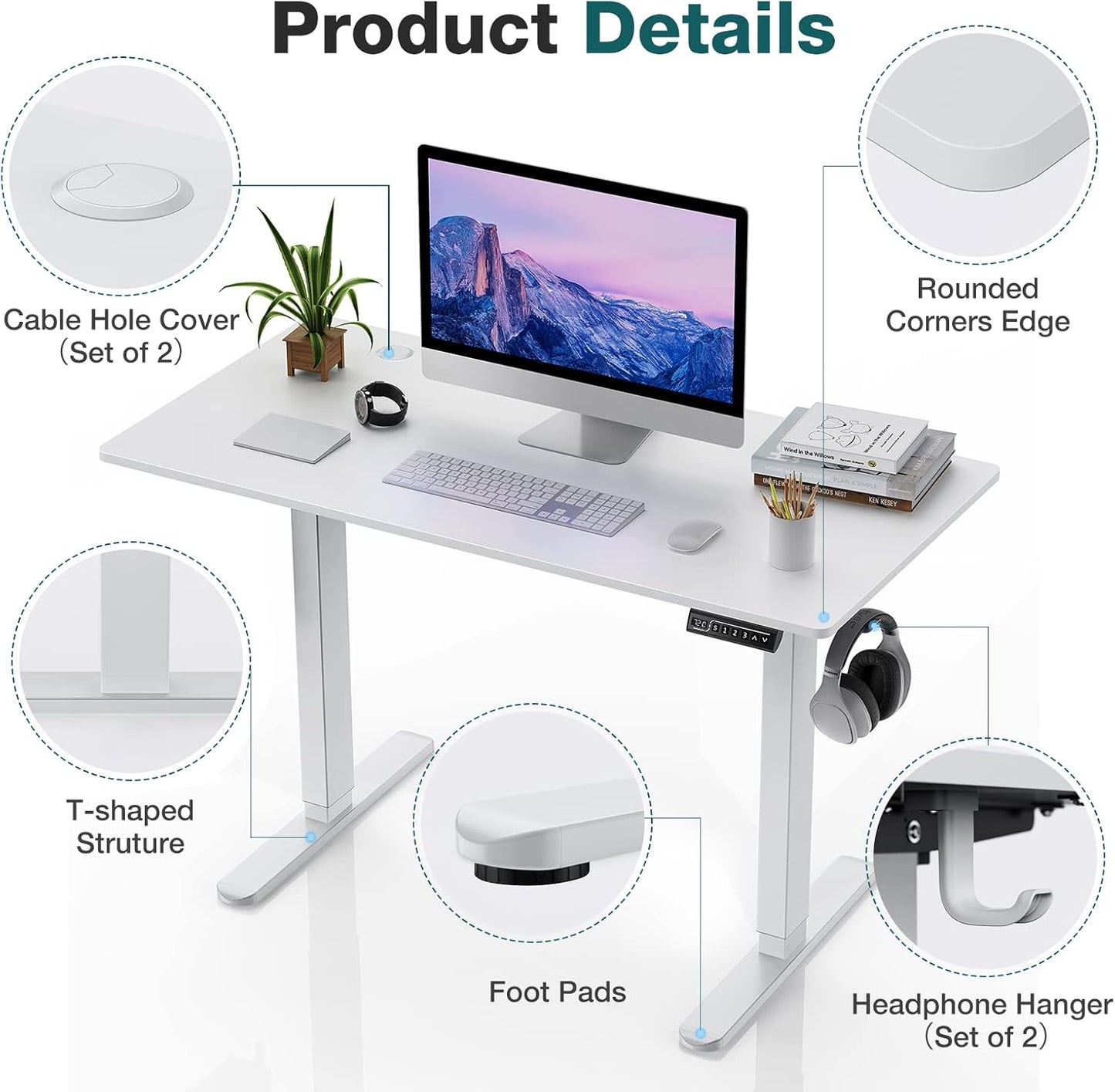 Electric Standing Desk 48 x 24 Inch Adjustable Height Electric with 3 Memory Controller
