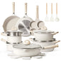Non Stick Pots and Pans Set, 21 Pcs Induction Kitchen Cookware Sets (Beige Granite)