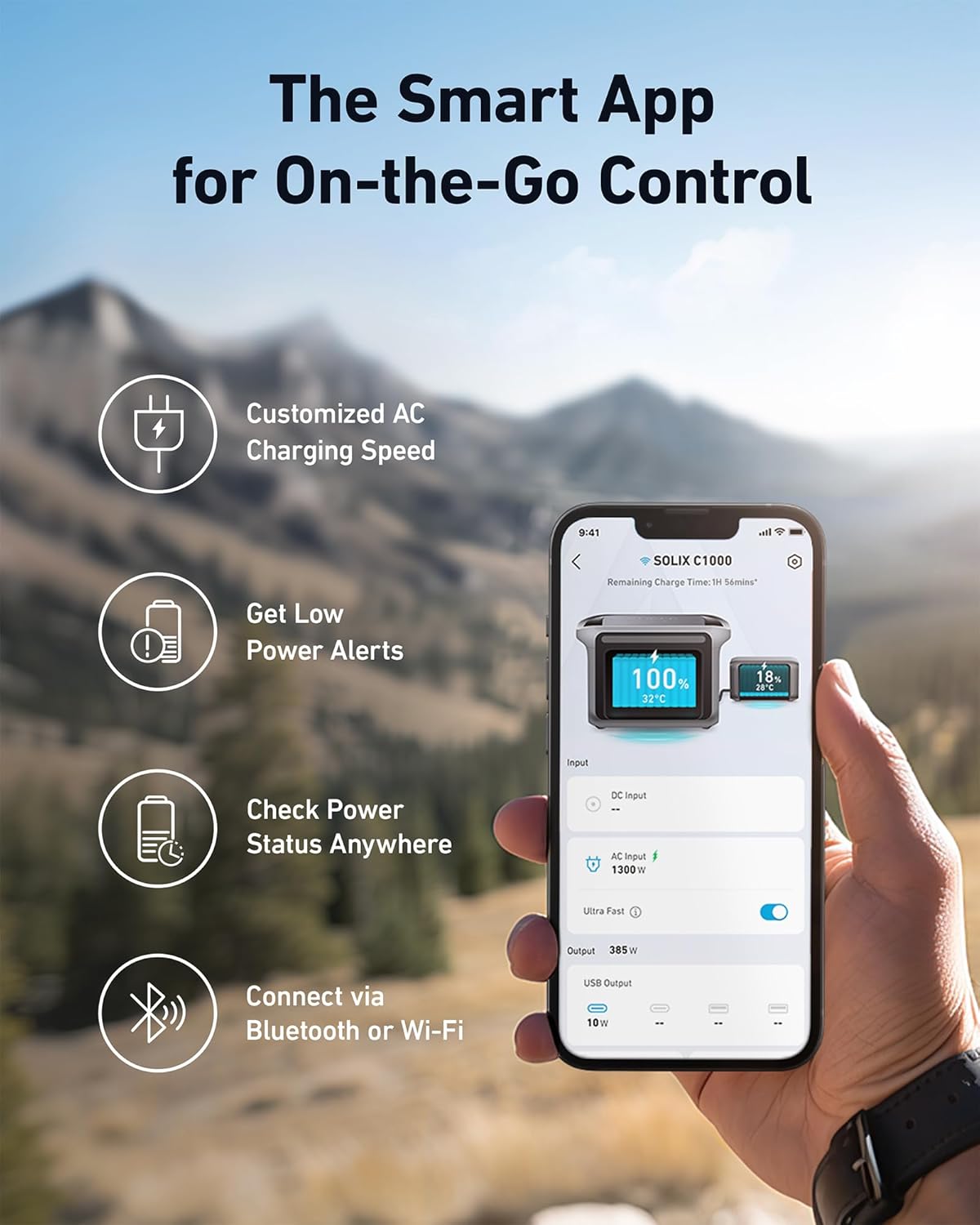 SOLIX C1000 Portable Power Station with 200W Solar Panel, 1800W Solar Generator, 1056wh LFP (LiFePO4) Battery, 6 AC Outlets, Up to 2400W for Home, Power Outages, and Outdoor Camping