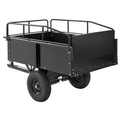 Heavy Duty ATV Trailer Steel Dump Cart, 750-Pound 15 Cubic Feet, Garden Utility Trailer with Removable Sides for Riding L