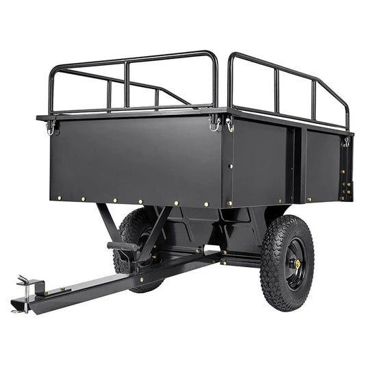 Heavy Duty ATV Trailer Steel Dump Cart, 750-Pound 15 Cubic Feet, Garden Utility Trailer with Removable Sides for Riding L