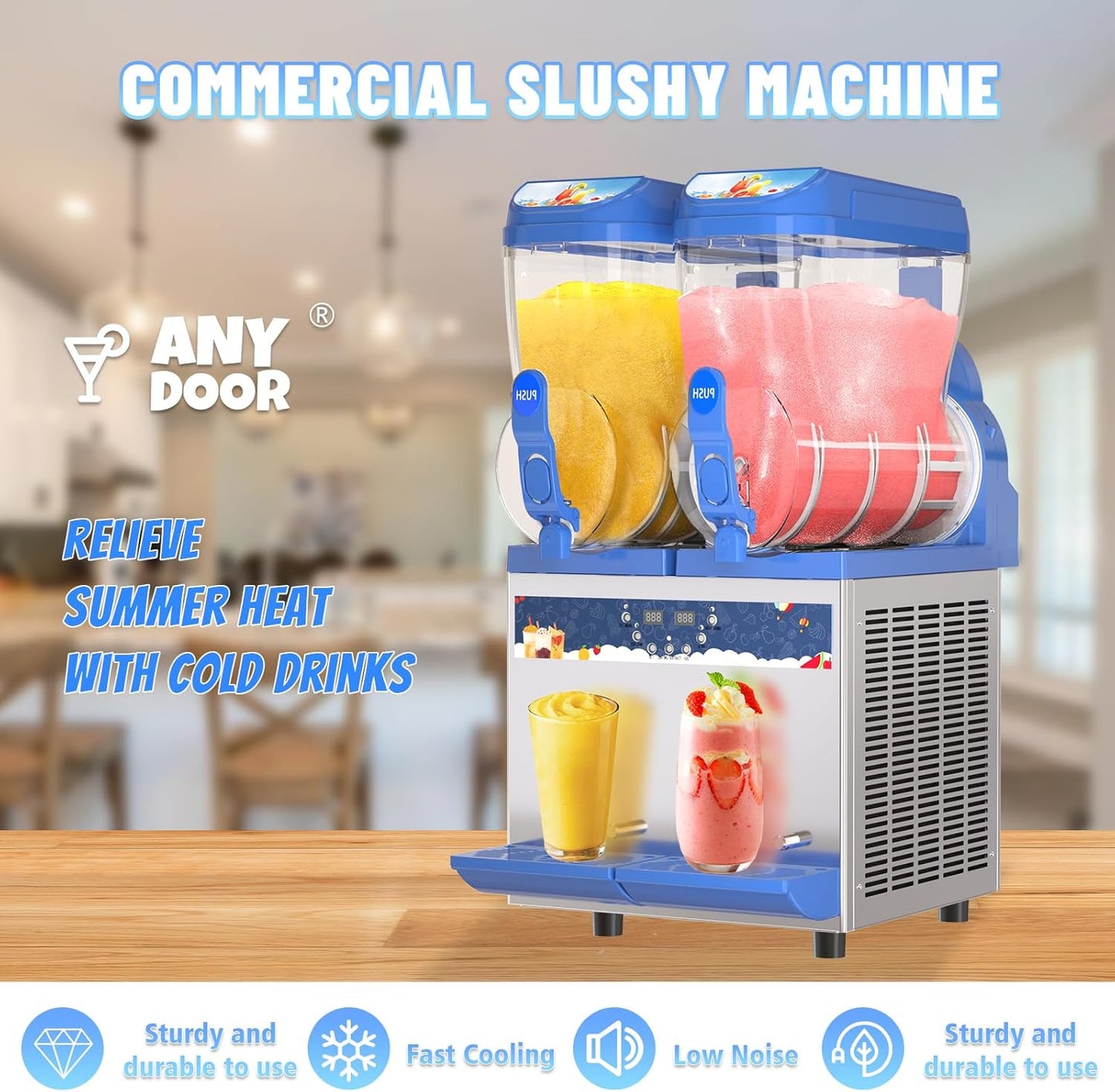 Commercial Slushy Machine - 1000W 30L Tanks Slush Maker Machine 304 Stainless Steel Commercial Margarita Machines Efficient Cooling the Ideal Slushie Maker for Bars Cafes Restaurants