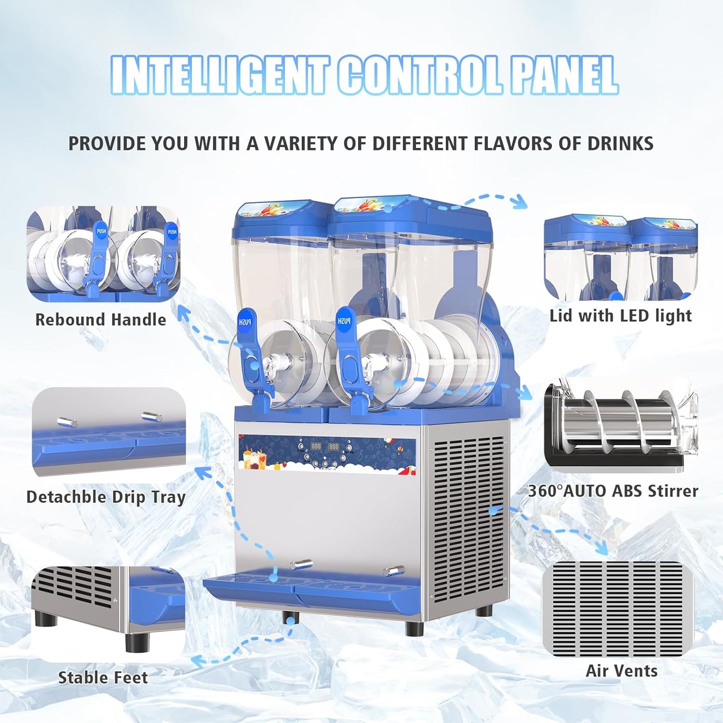 Commercial Slushy Machine - 1000W 30L Tanks Slush Maker Machine 304 Stainless Steel Commercial Margarita Machines Efficient Cooling the Ideal Slushie Maker for Bars Cafes Restaurants