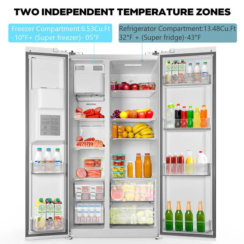 36" Side By Side 20.01 Cu. ft. Built-in Refrigerator with Freezer & Ice Maker Included