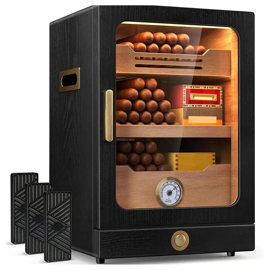 Cigar Humidor with Spanish Cedar Wood Shelves Hygrometer 3 Humidifiers and Cigar Accessories Drawer