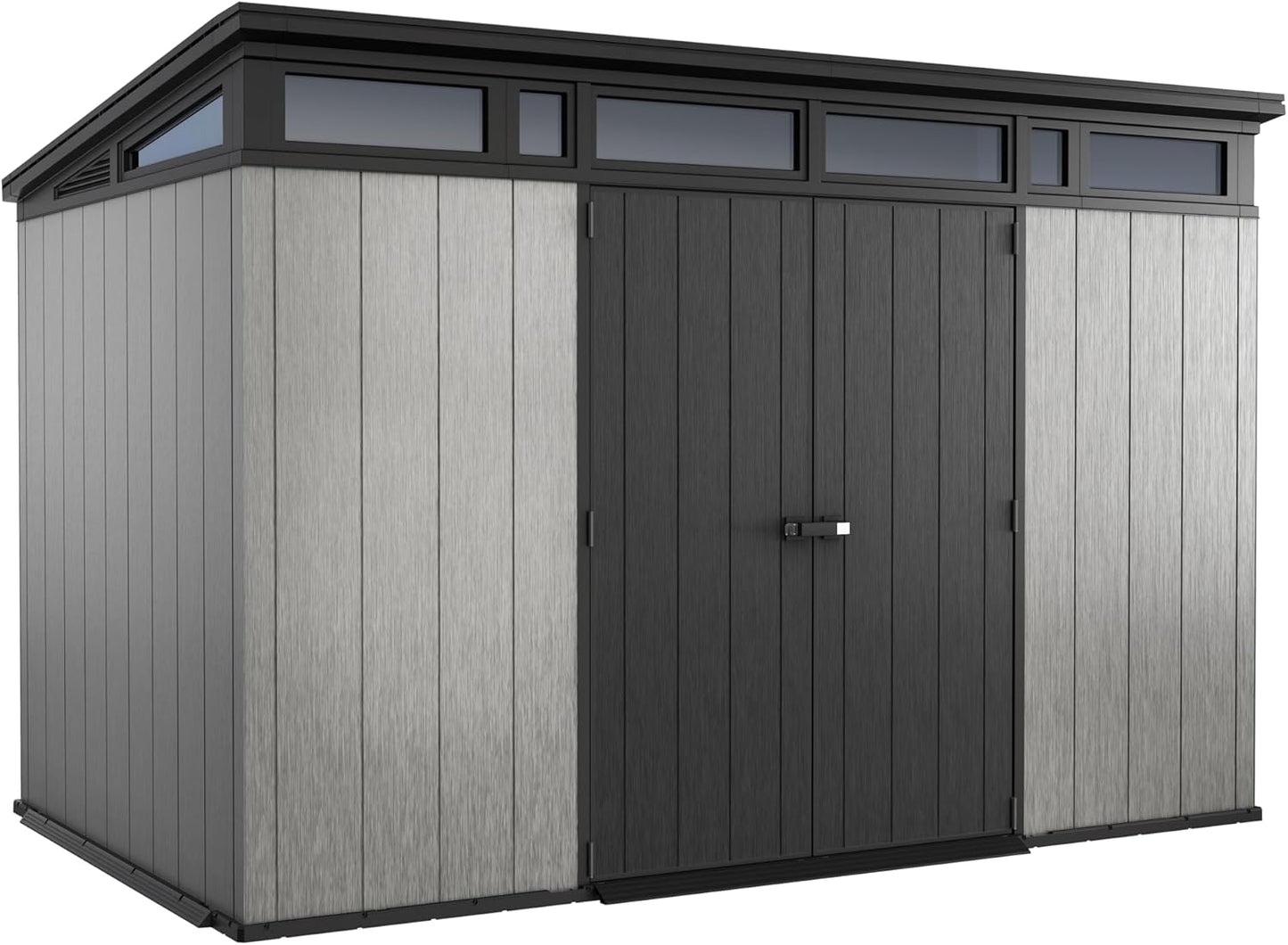 Keter Artisan 11x7 Modern Resin Outdoor Storage Shed Kit-Perfect to Store Patio Furniture, Garden Tools Bike Accessories, Beach Chairs and Lawn Mower, Grey & Black