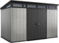 Keter Artisan 11x7 Modern Resin Outdoor Storage Shed Kit-Perfect to Store Patio Furniture, Garden Tools Bike Accessories, Beach Chairs and Lawn Mower, Grey & Black