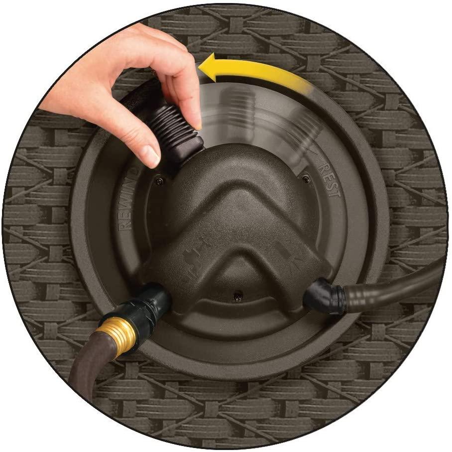 Suncast Aquawinder 125 Wicker Garden Hose Reel Lightweight Portable Hands Free Water Powered Retractable Hose Reel Java