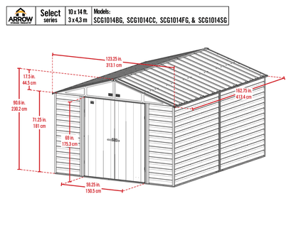 Arrow Select Steel Storage Shed, 10x14, Blue Grey