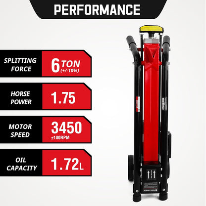 PowerSmart Electric Log Splitter 7-Ton - Efficient Wood Splitter with 3500 Motor Speed, 15 Amp, Horizontal Full Beam Design and Steel Wedge for Firewood & Kindling Cutting