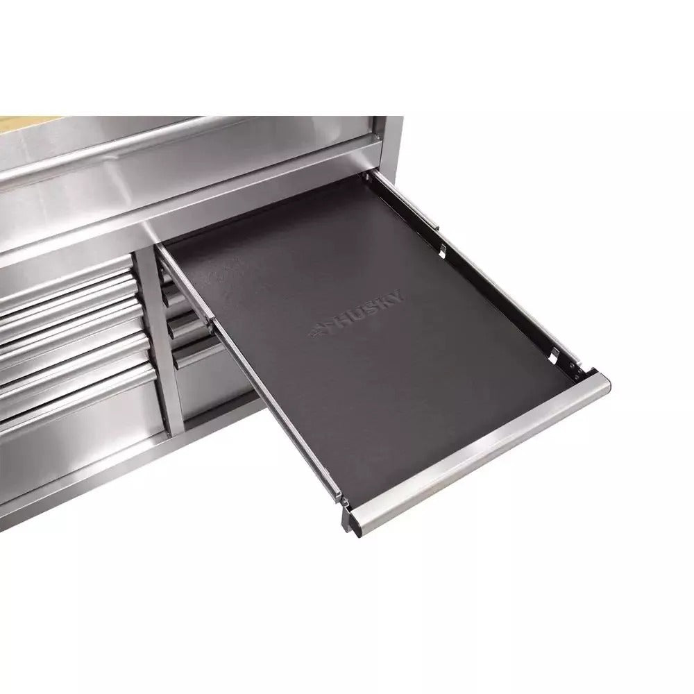 72 in 18-Drawer 24 in. D Mobile Workbench with Solid Wood Top Stainless Steel