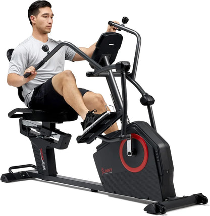 Health & Fitness Electromagnetic Recumbent Cross Trainer Exercise Elliptical Bike w/Arm Exercisers, Easy Access Seat & Exclusive SunnyFit App Enhanced Bluetooth Connectivity - SF-RBE4886SMART